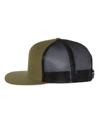 Left View of Loden/ Black Wool Blend Flat Bill Trucker Cap - 511