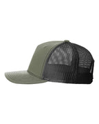 Left View of Loden Green/ Black Five-Panel Trucker Cap - 112FP