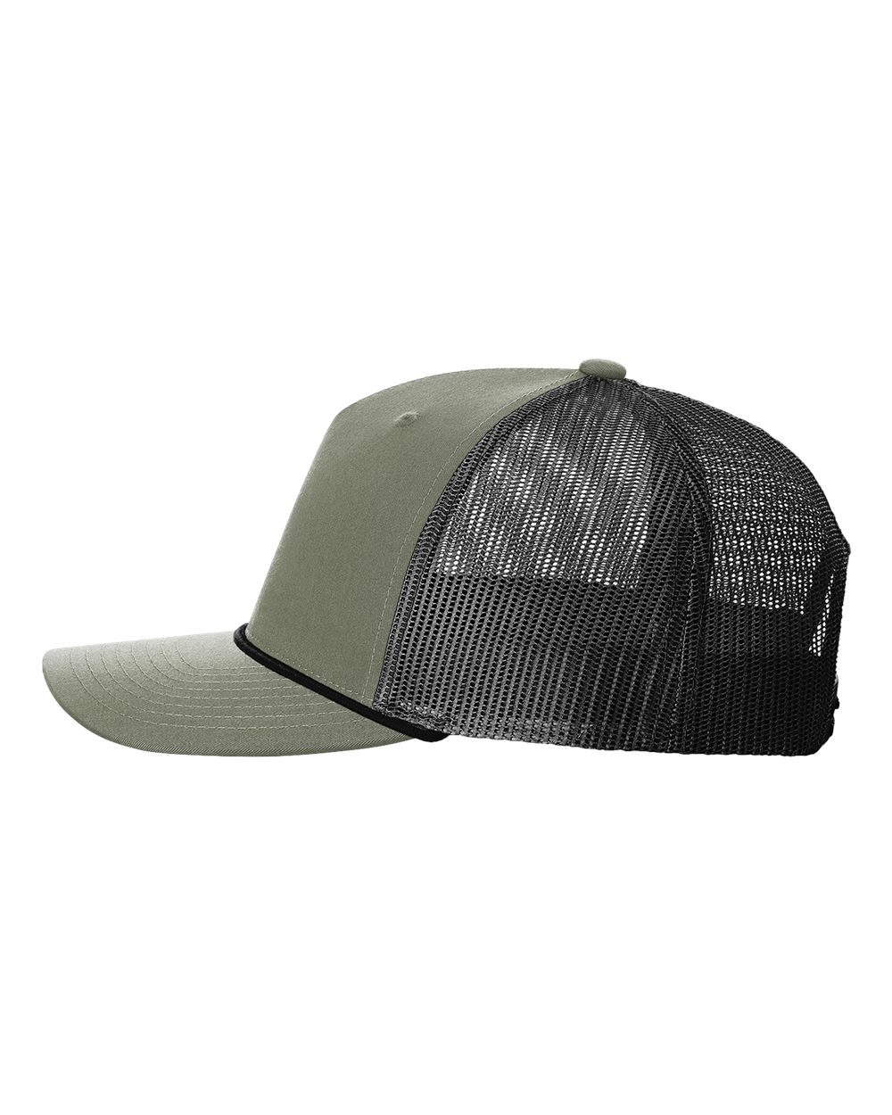 Left View of Loden Green/ Black Five-Panel Trucker with Rope Cap - 112FPR