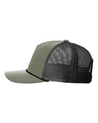 Left View of Loden Green/ Black Five-Panel Trucker with Rope Cap - 112FPR