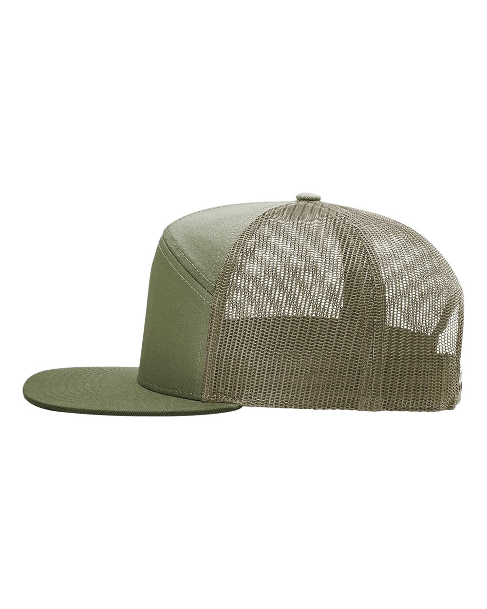 Left View of Loden Green Seven-Panel Trucker Cap - 168