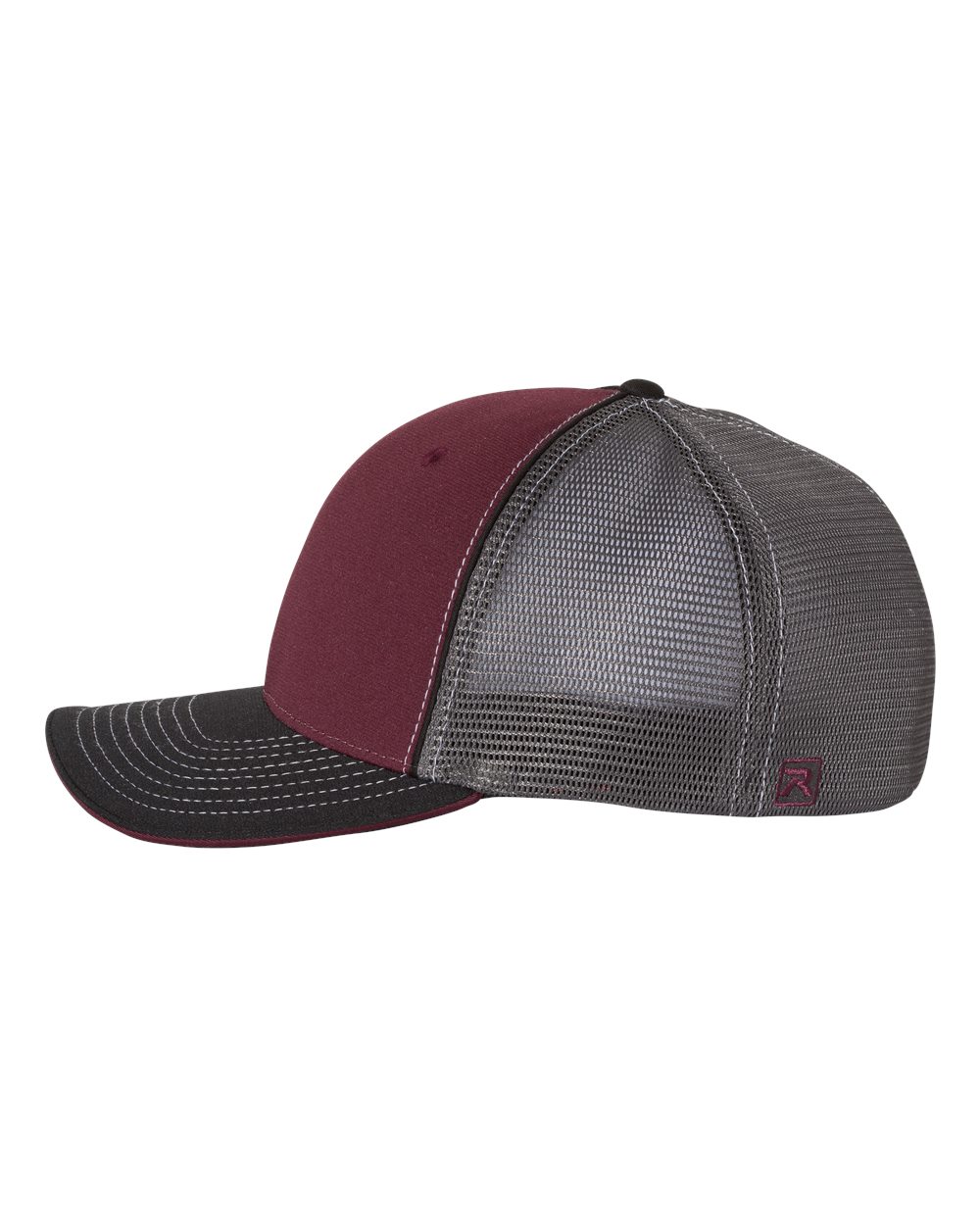 Left View of Maroon/ Charcoal/ Black Tri Pulse Sportmesh R-Flex Cap - 172