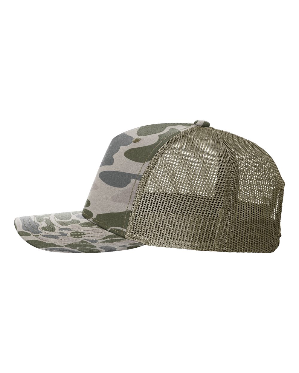 Left View of Marsh Duck Camo/ Loden Five-Panel Printed Trucker Cap - 112PFP