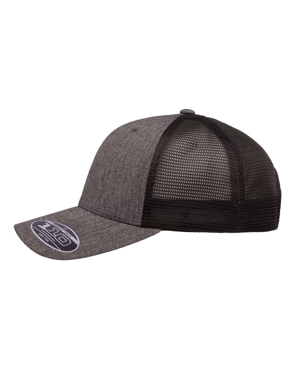 Left View of Melange Charcoal/ Black 110® Mesh-Back Cap - 110M