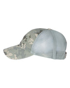 Left View of Military Digital Camo/ Light Green Garment Washed Printed Trucker Cap - 111P