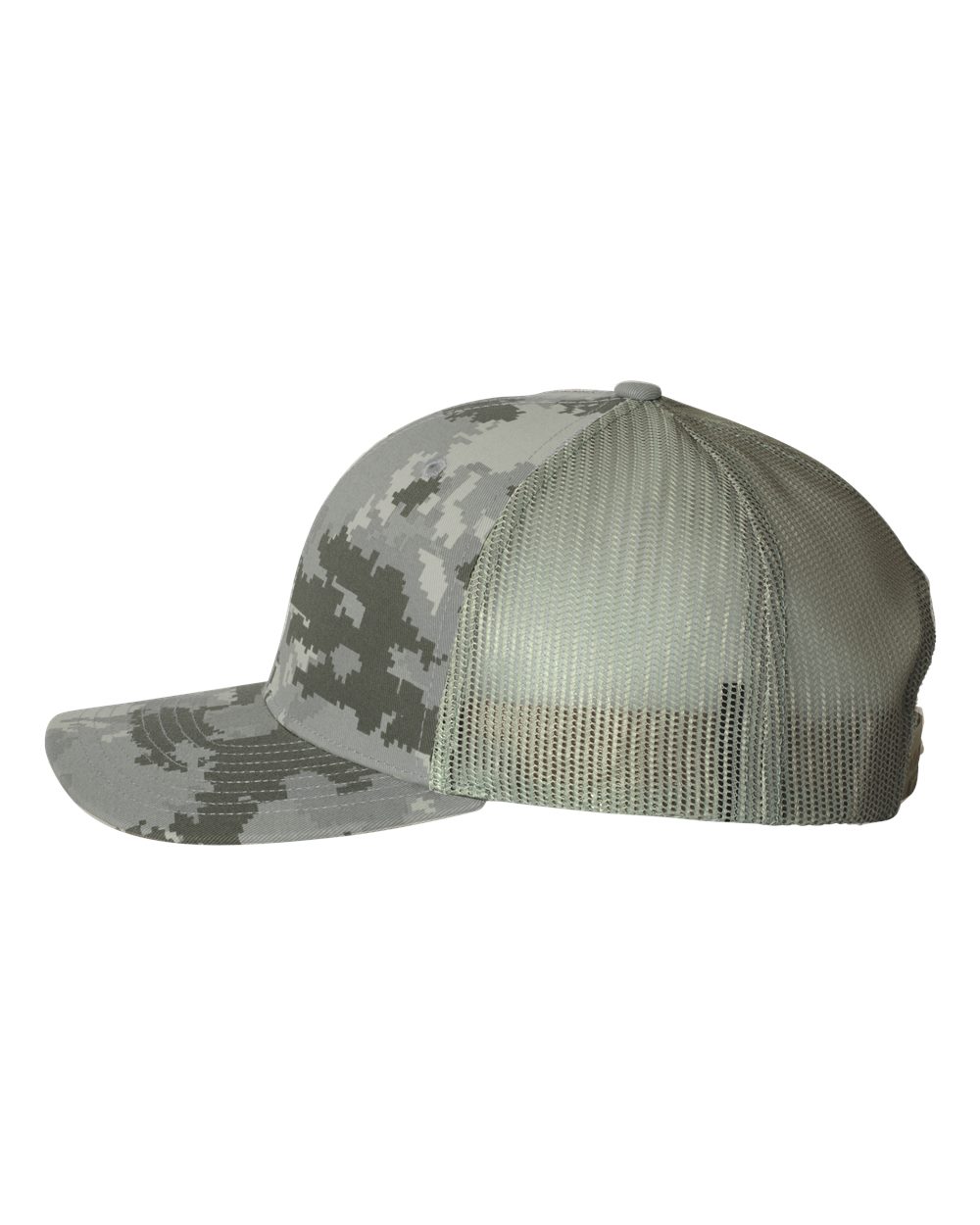 Left View of Military Digital Camo/ Light Green Printed Trucker Cap - 112P