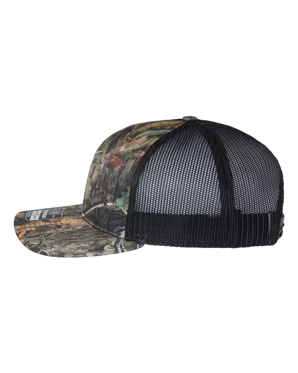 Left View of Mossy Oak Country DNA/ Black Printed Trucker Cap - 112P