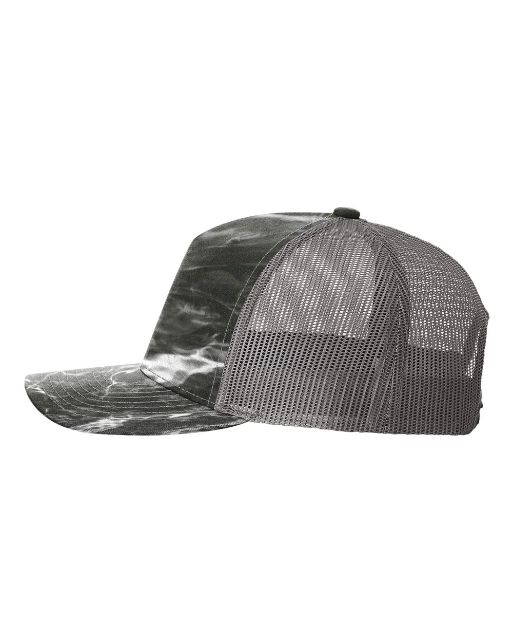 Left View of Mossy Oak Elements Blacktip/ Charcoal Five-Panel Printed Trucker Cap - 112PFP