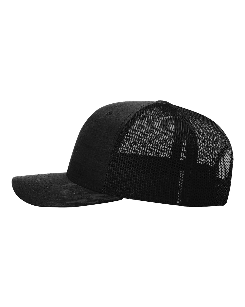 Left View of Mulitcam Black Tactical Trucker Cap - 112PT