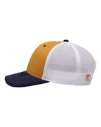 Left View of Mustard Yellow/ Navy/ White Everyday Trucker Cap - GB452E