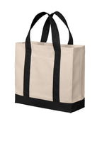 Left View of Nat/DeepBk Port Authority Cotton Canvas Two-Tone Tote BG429