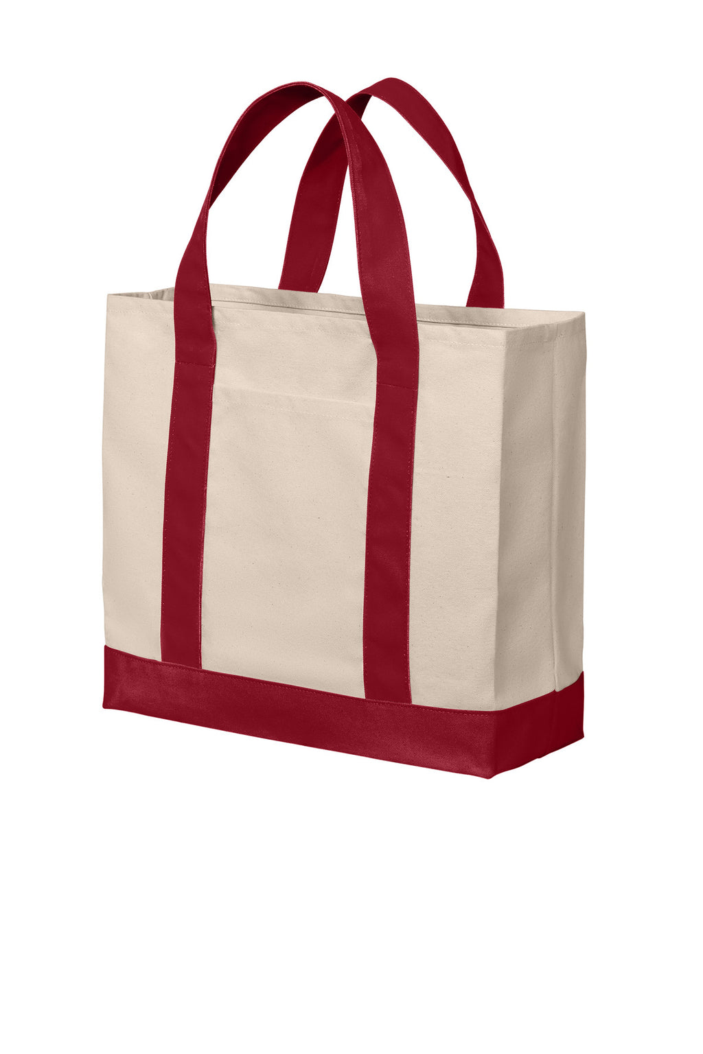 Left View of Nat/DeepRd Port Authority Cotton Canvas Two-Tone Tote BG429