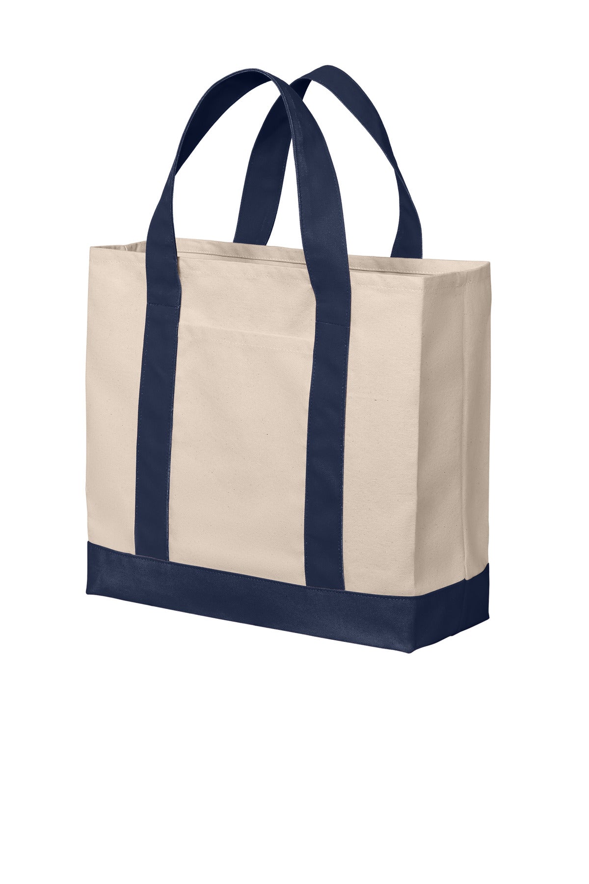 Left View of Nat/RvBlNv Port Authority Cotton Canvas Two-Tone Tote BG429