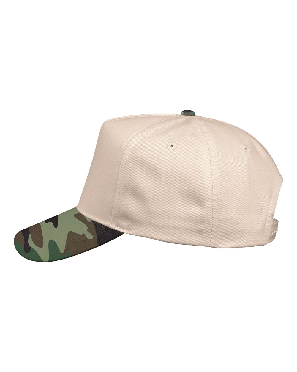 Left View of Natural/ Camo Green Five-Panel Twill Cap - 8869