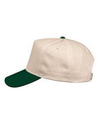 Left View of Natural/ Forest Green Five-Panel Twill Cap - 8869
