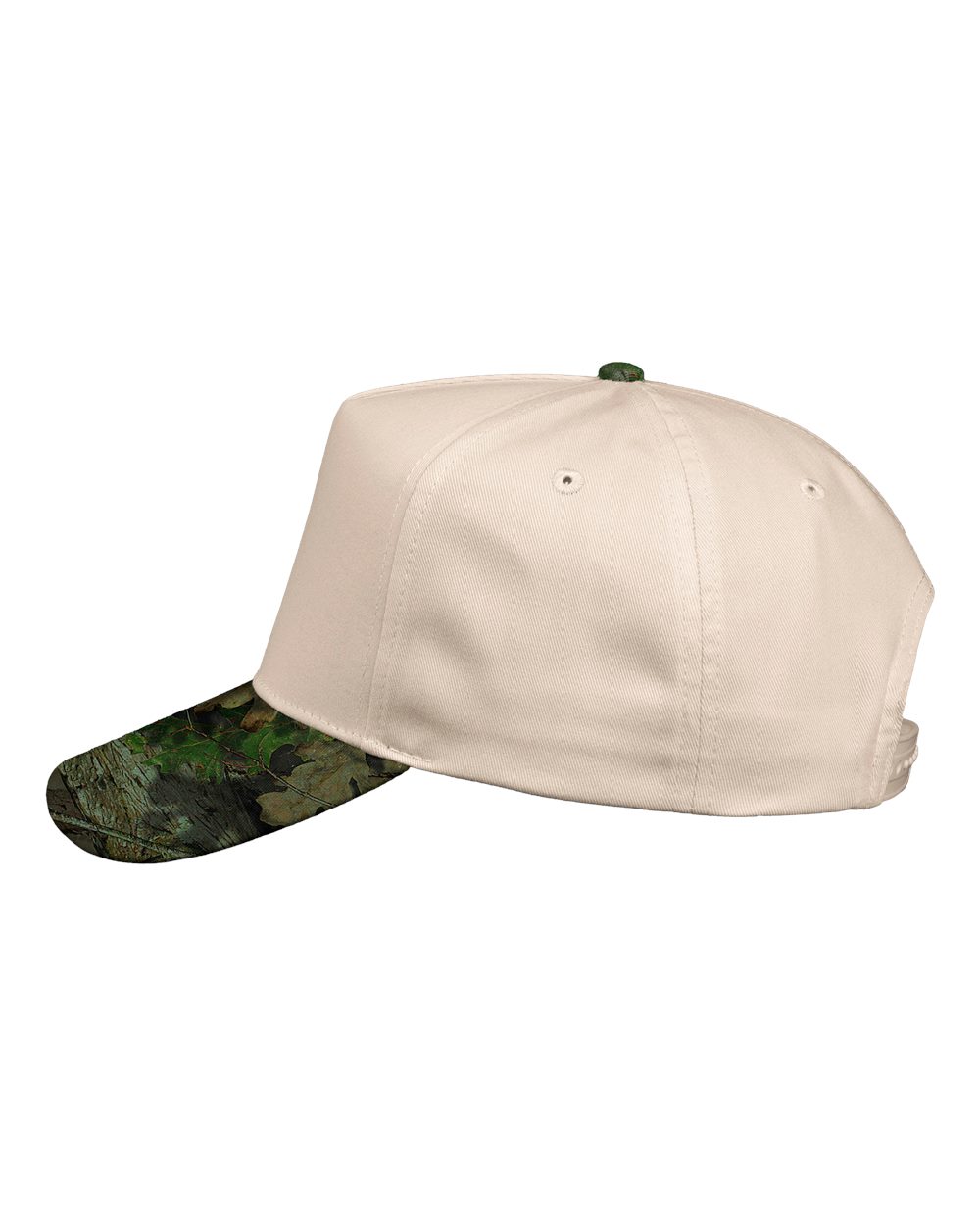 Left View of Natural/ Mossy Oak Breakup Five-Panel Twill Cap - 8869