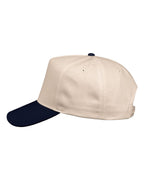 Left View of Natural/ Navy Five-Panel Twill Cap - 8869