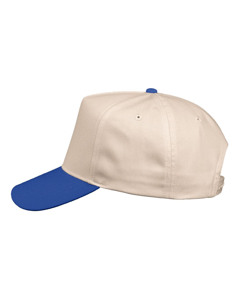 Left View of Natural/ Royal Five-Panel Twill Cap - 8869