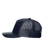 Left View of Navy Five-Panel Trucker Cap - 112FP
