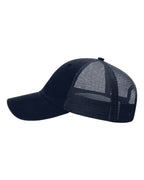 Left View of Navy Garment-Washed Trucker Cap - 111
