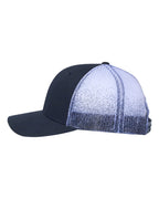 Left View of Navy/ Navy to White Fade Printed Mesh Trucker Cap - 112PM