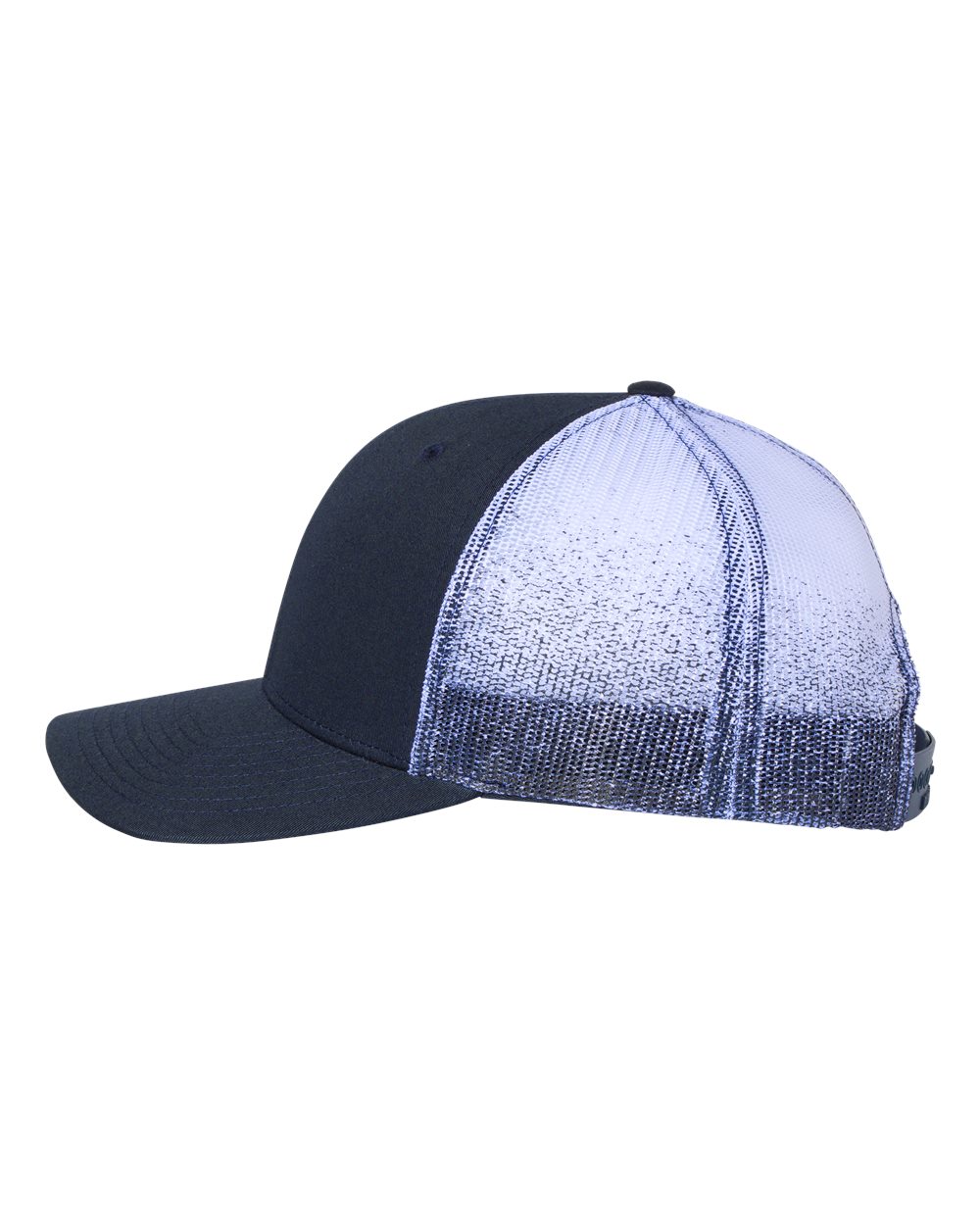 Left View of Navy/ Navy to White Fade Printed Mesh Trucker Cap - 112PM