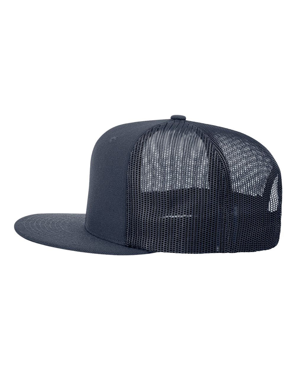 Left View of Navy/ Navy Wool Blend Flat Bill Trucker Cap - 511