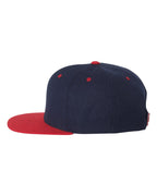 Left View of Navy/ Red Premium Flat Bill Snapback Cap - 6089M