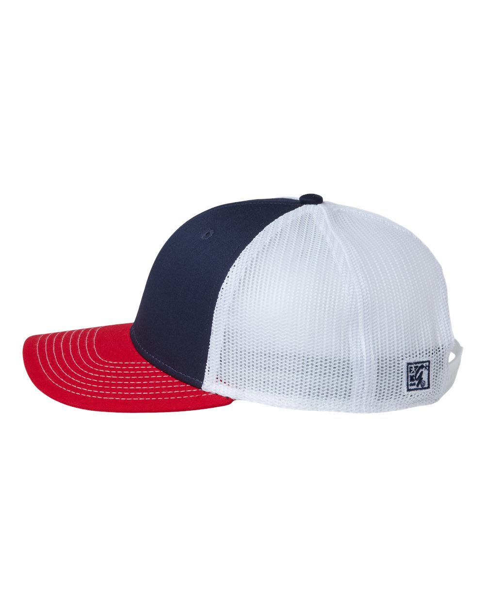 Left View of Navy/ Red/ White Everyday Trucker Cap - GB452E