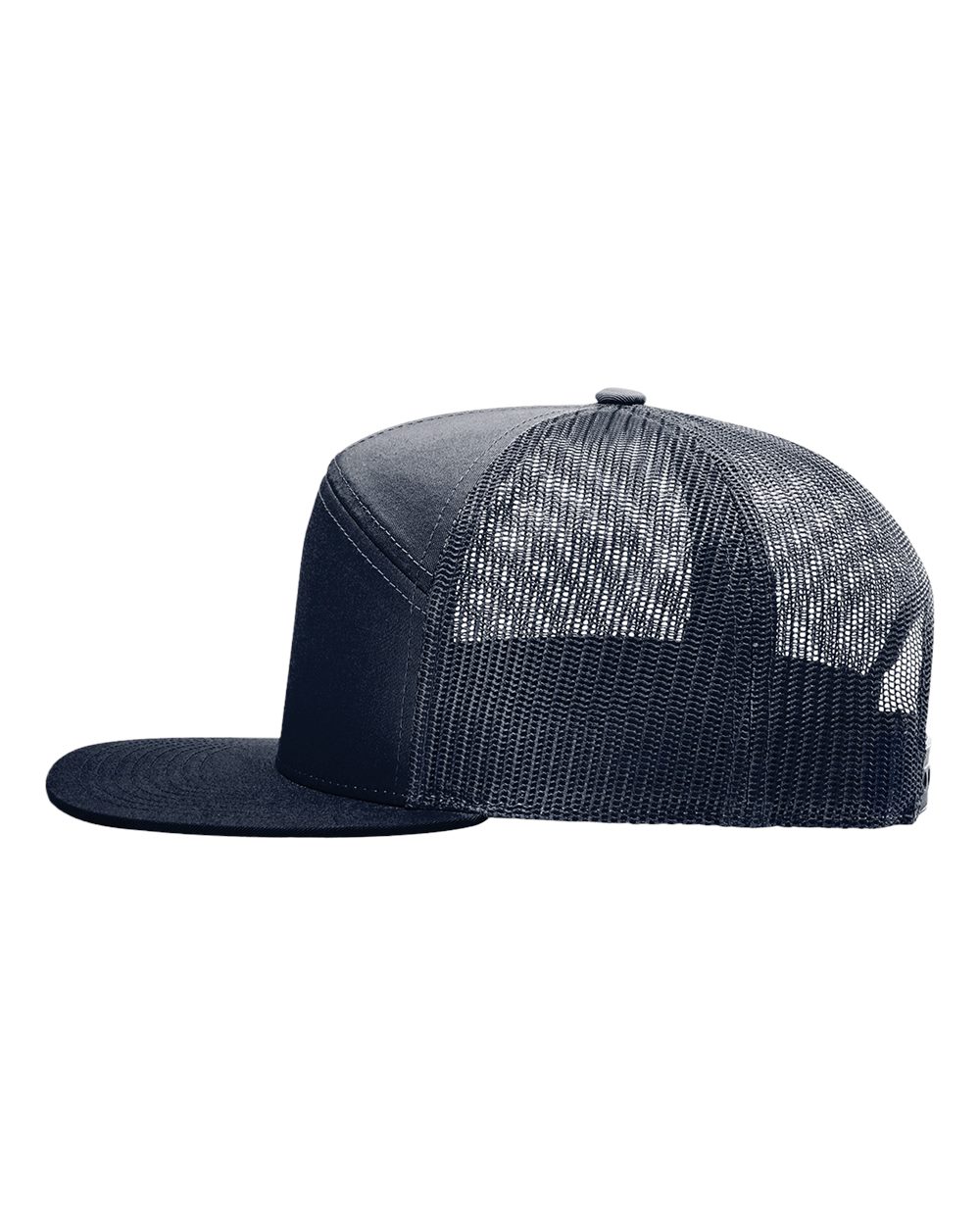 Left View of Navy Seven-Panel Trucker Cap - 168