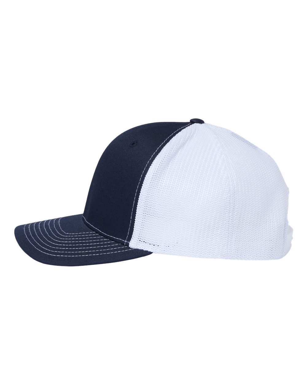 Left View of Navy/ White 112+ R-Flex Adjustable Trucker Cap - 112PL