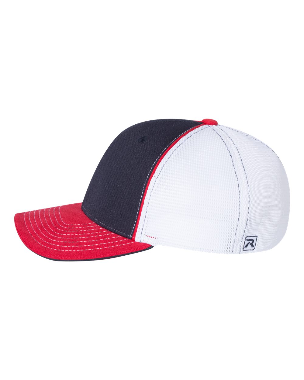 Left View of Navy/ White/ Red Tri Pulse Sportmesh R-Flex Cap - 172