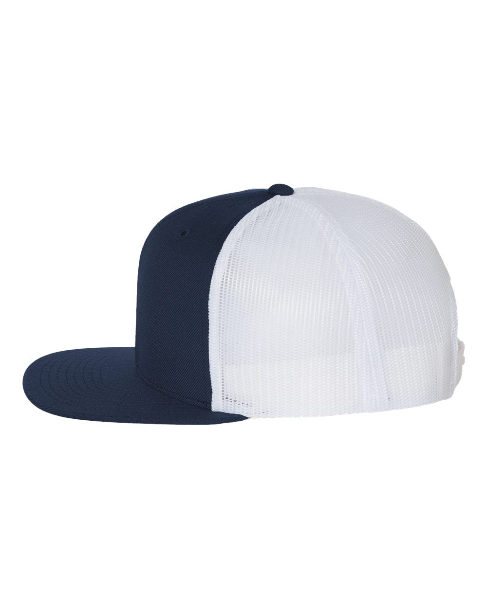 Left View of Navy/ White Wool Blend Flat Bill Trucker Cap - 511