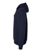 Left View of Navy Woodland Fleece Hooded Pullover - 7035