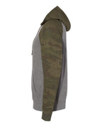 Left View of Nickel Heather/ Forest Camo Special Blend Raglan Hooded Sweatshirt - PRM33SBP