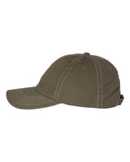 Left View of Olive/ Stone Stitch Bio-Washed Classic Dad Hat - VC300A