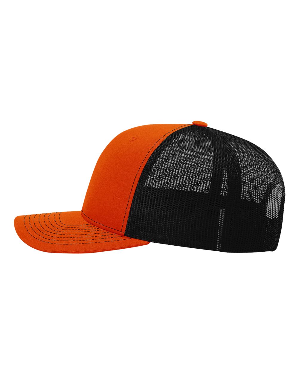 Left View of Orange/ Black Snapback Trucker Cap - 112