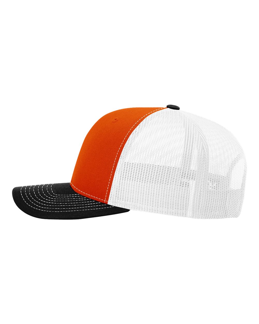 Left View of Orange/ White/ Black Snapback Trucker Cap - 112