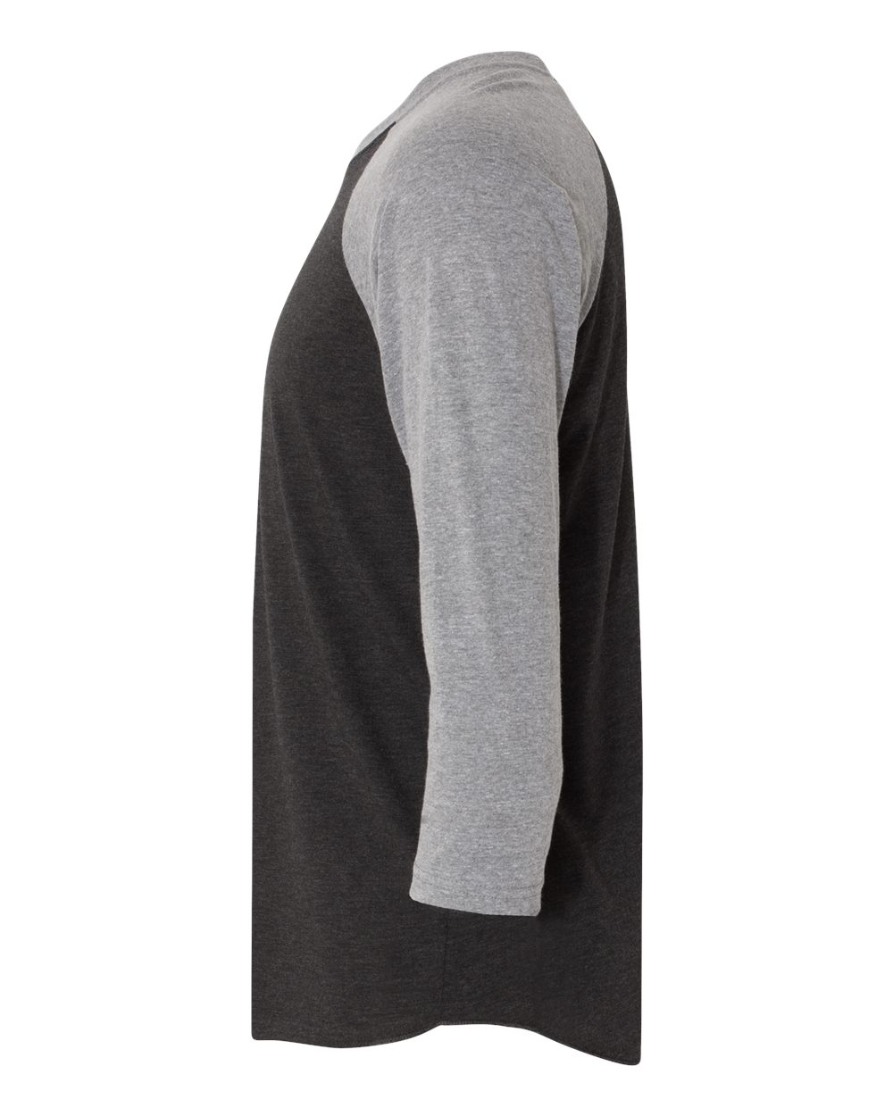 Left View of Premium Heather Sleeves/ Vintage Black Body Triblend Three-Quarter Raglan T-Shirt - 6051