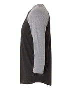 Left View of Premium Heather Sleeves/ Vintage Black Body Triblend Three-Quarter Raglan T-Shirt - 6051