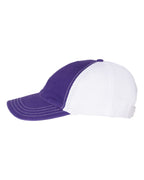 Left View of Purple/ White Garment-Washed Trucker Cap - 111