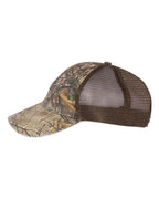 Left View of Realtree Edge/ Brown Garment Washed Printed Trucker Cap - 111P