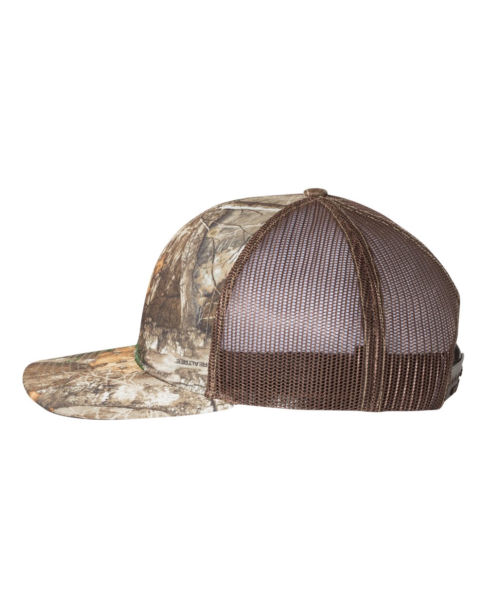Left View of Realtree Edge/ Brown Printed Trucker Cap - 112P