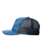 Left View of Realtree Fishing Light Blue/ Navy Five-Panel Printed Trucker Cap - 112PFP