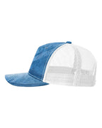 Left View of Realtree Fishing Light Blue/ White Five-Panel Printed Trucker Cap - 112PFP