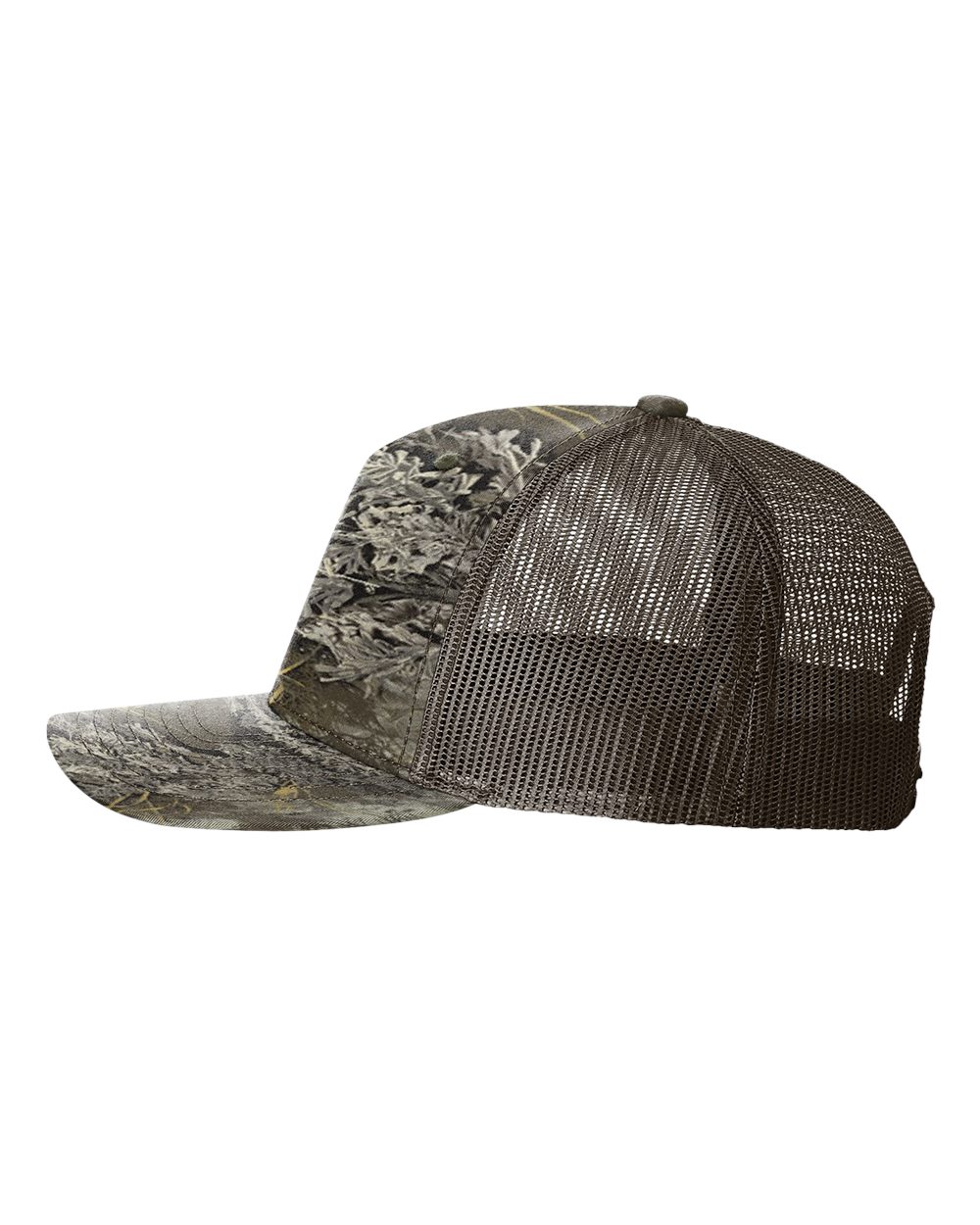 Left View of Realtree Max-1/ Brown Five-Panel Printed Trucker Cap - 112PFP