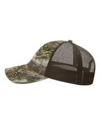 Left View of Realtree Max-1/ Brown Garment Washed Printed Trucker Cap - 111P