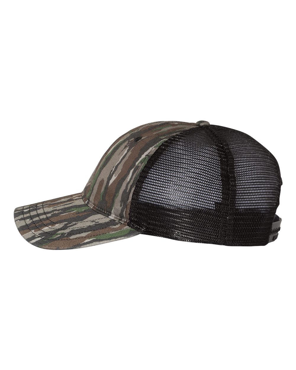 Left View of Realtree Original/ Black Garment Washed Printed Trucker Cap - 111P
