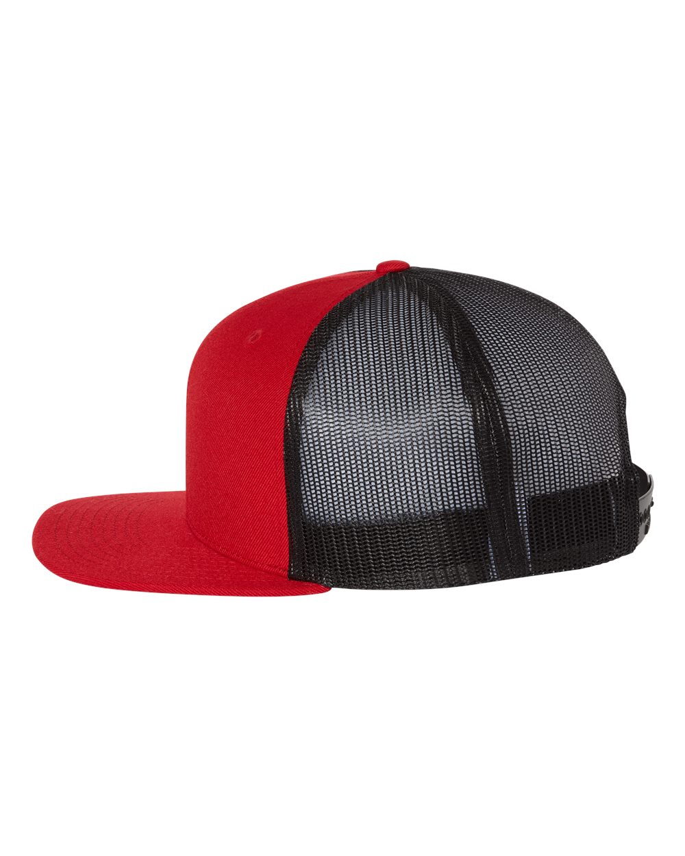 Left View of Red/ Black Wool Blend Flat Bill Trucker Cap - 511