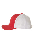 Left View of Red/ White Retro Trucker Cap - 6606